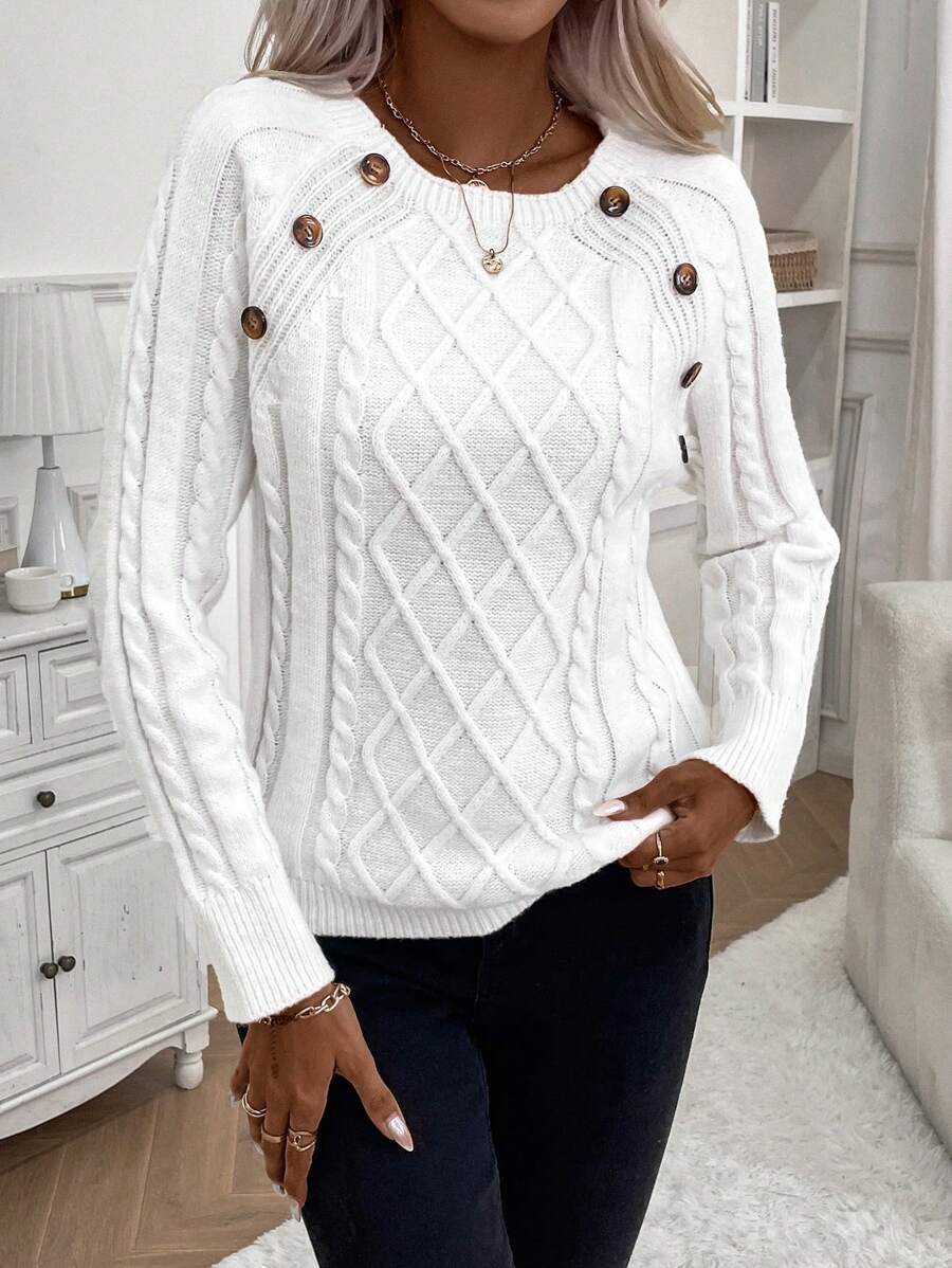 Victoria | Button-Detail Cable Knit Jumper