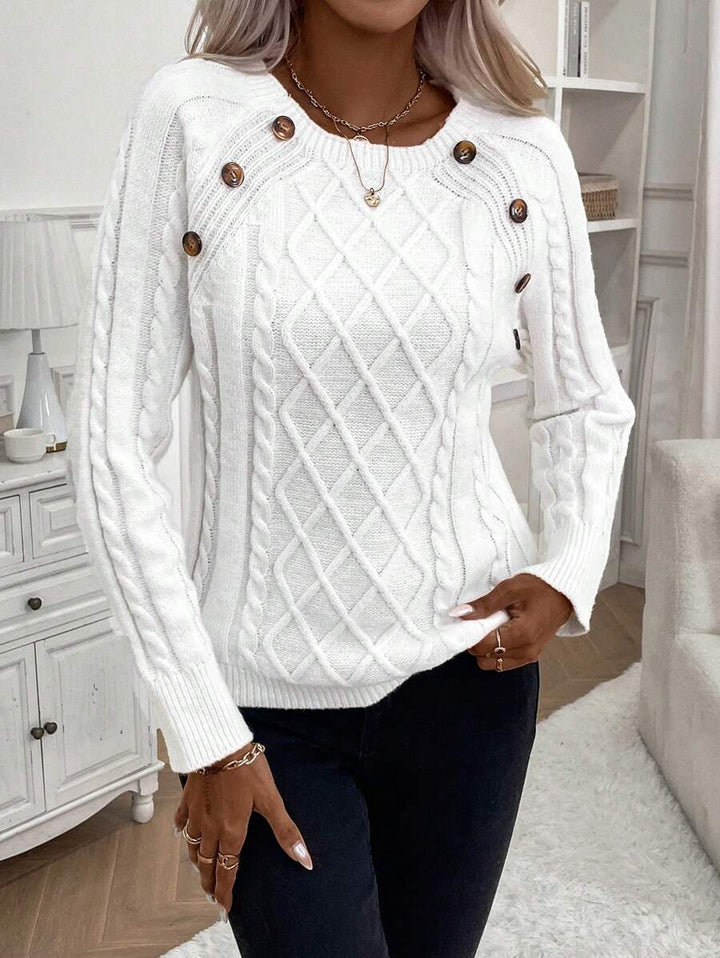 Victoria | Button-Detail Cable Knit Jumper