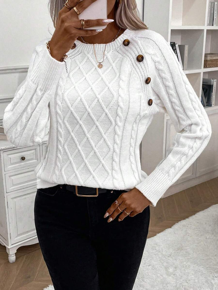 Victoria | Button-Detail Cable Knit Jumper