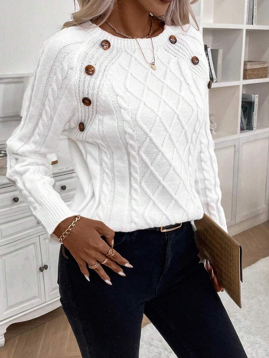 Victoria | Button-Detail Cable Knit Jumper