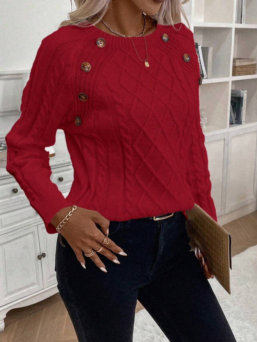 Victoria | Button-Detail Cable Knit Jumper