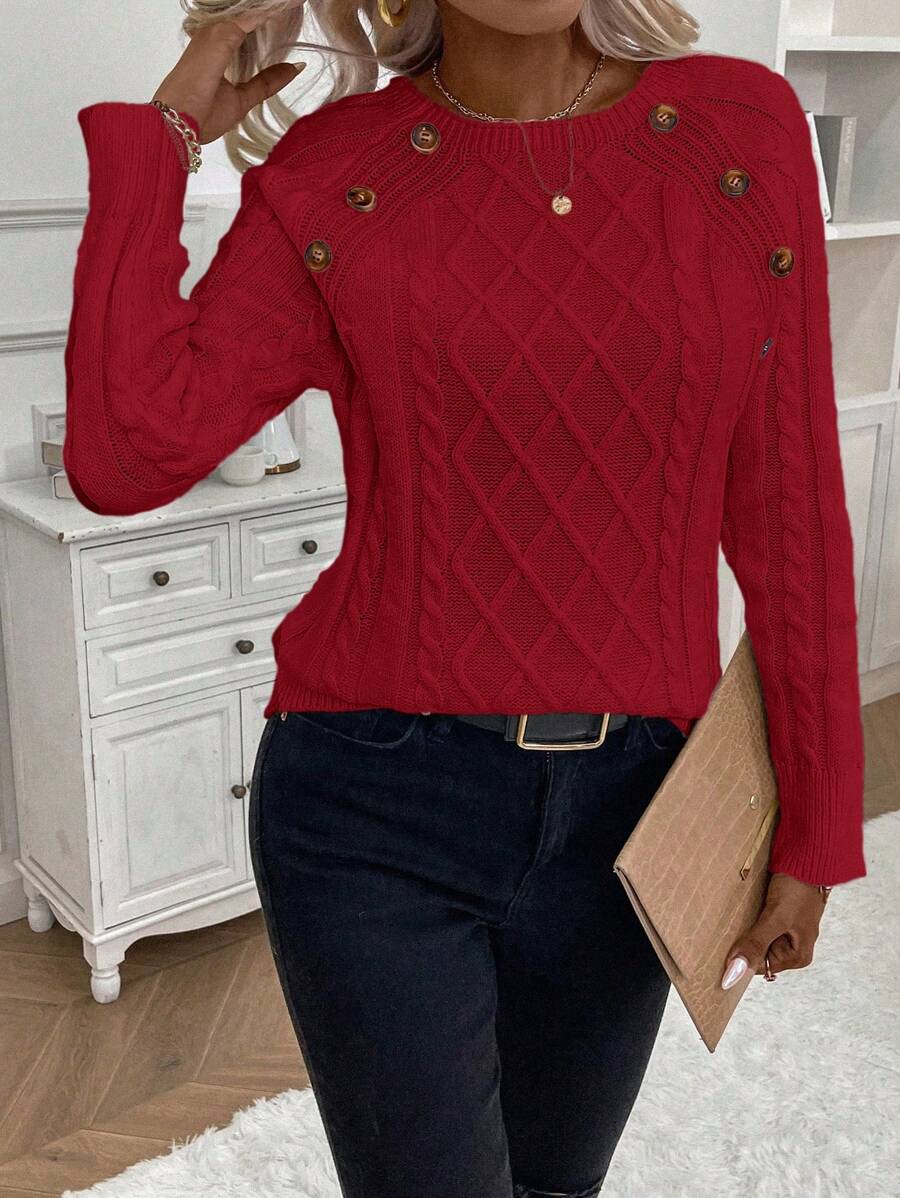 Victoria | Button-Detail Cable Knit Jumper