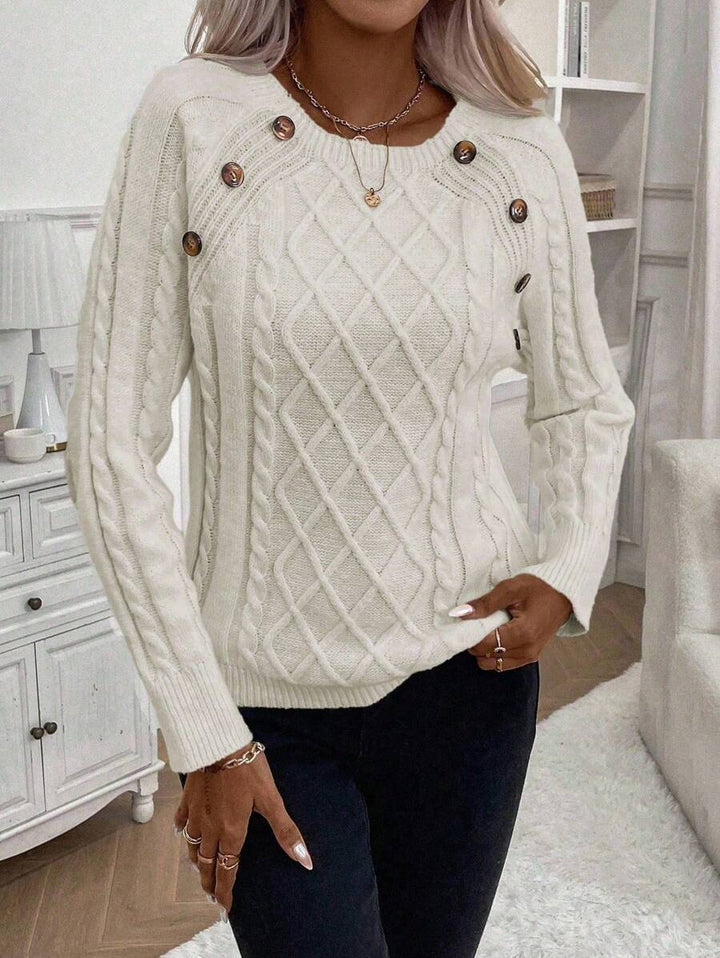 Victoria | Button-Detail Cable Knit Jumper