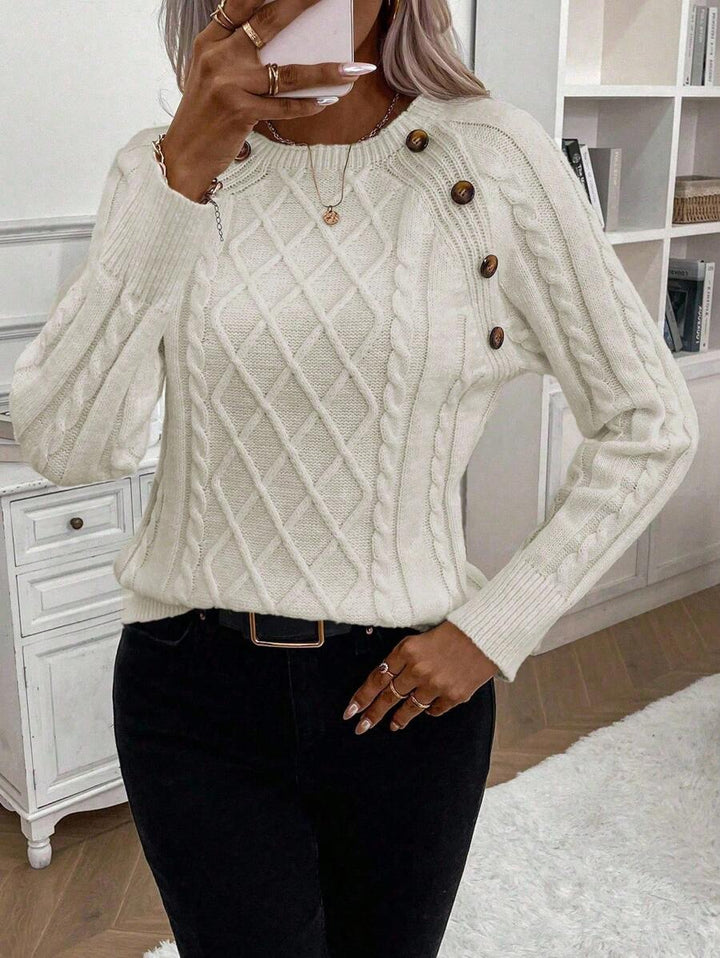 Victoria | Button-Detail Cable Knit Jumper