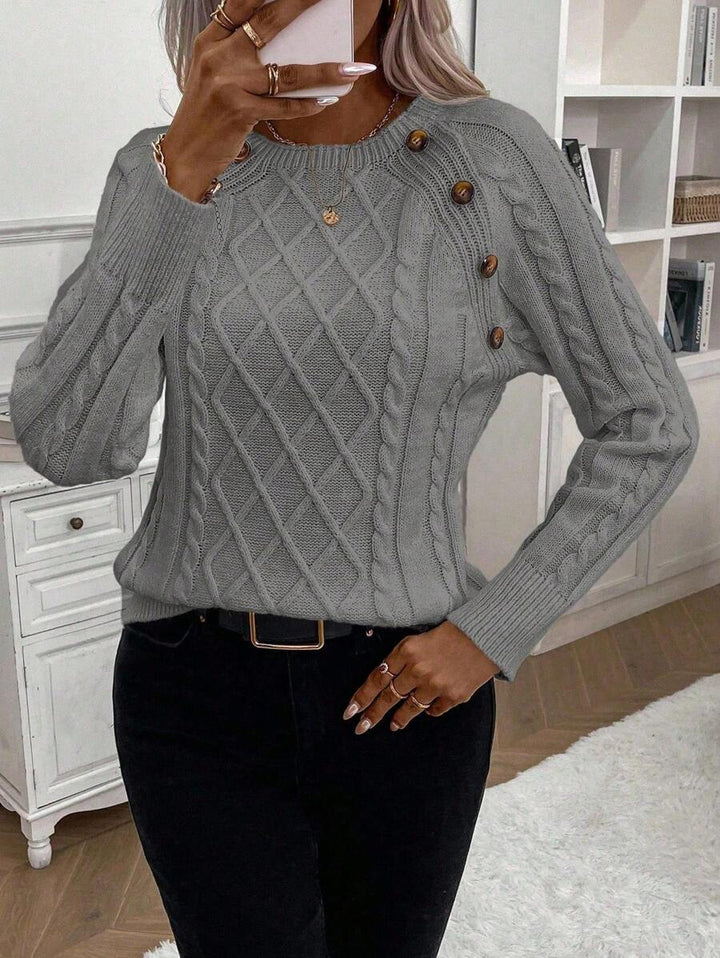 Victoria | Button-Detail Cable Knit Jumper