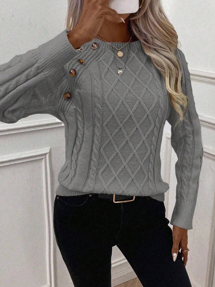 Victoria | Button-Detail Cable Knit Jumper