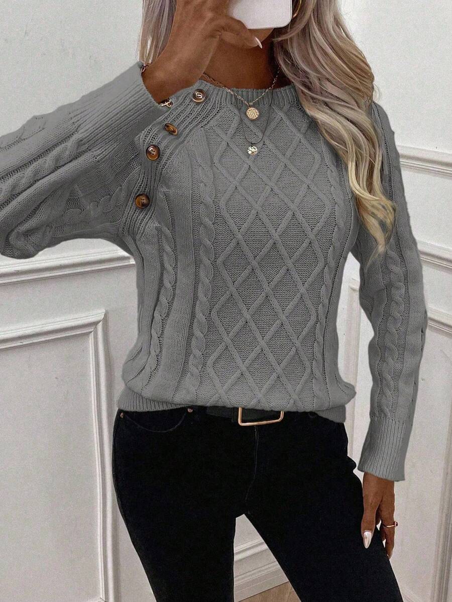 Victoria | Button-Detail Cable Knit Jumper