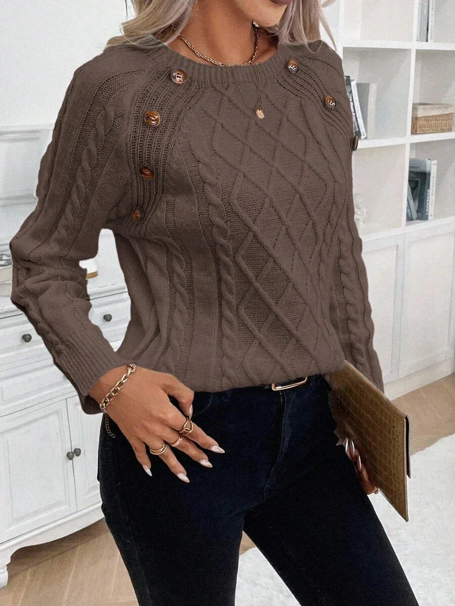 Victoria | Button-Detail Cable Knit Jumper
