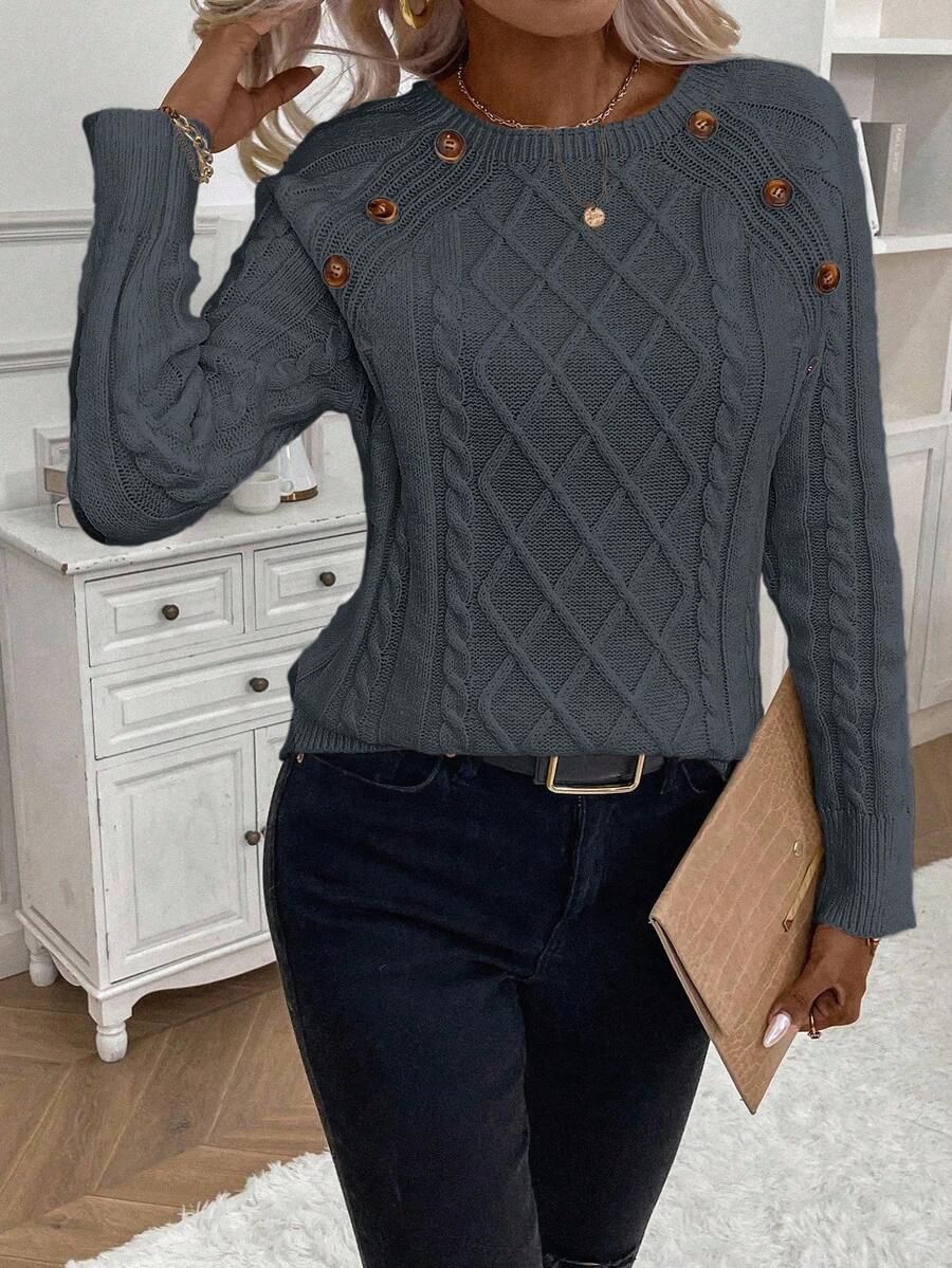 Victoria | Button-Detail Cable Knit Jumper