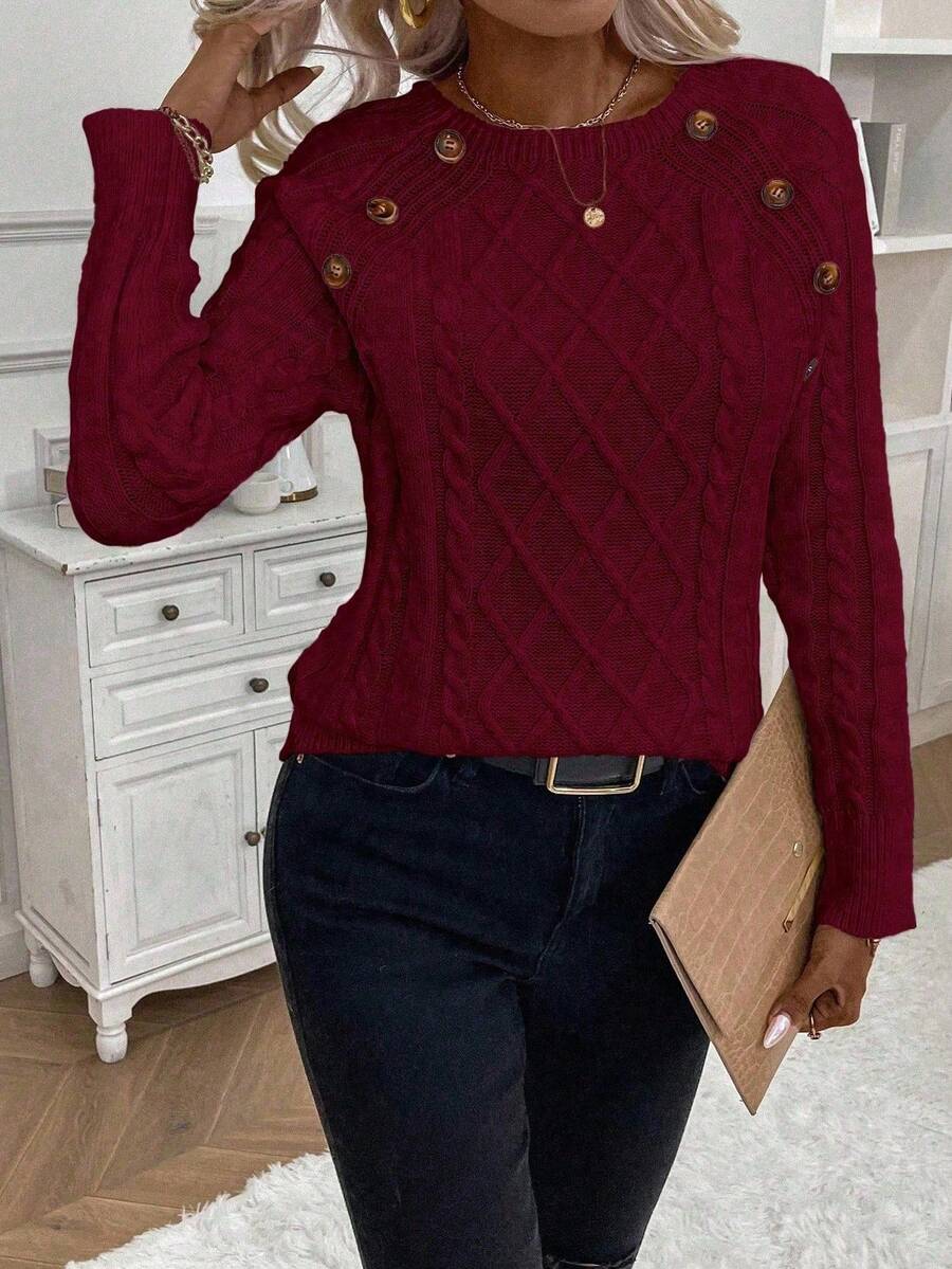 Victoria | Button-Detail Cable Knit Jumper