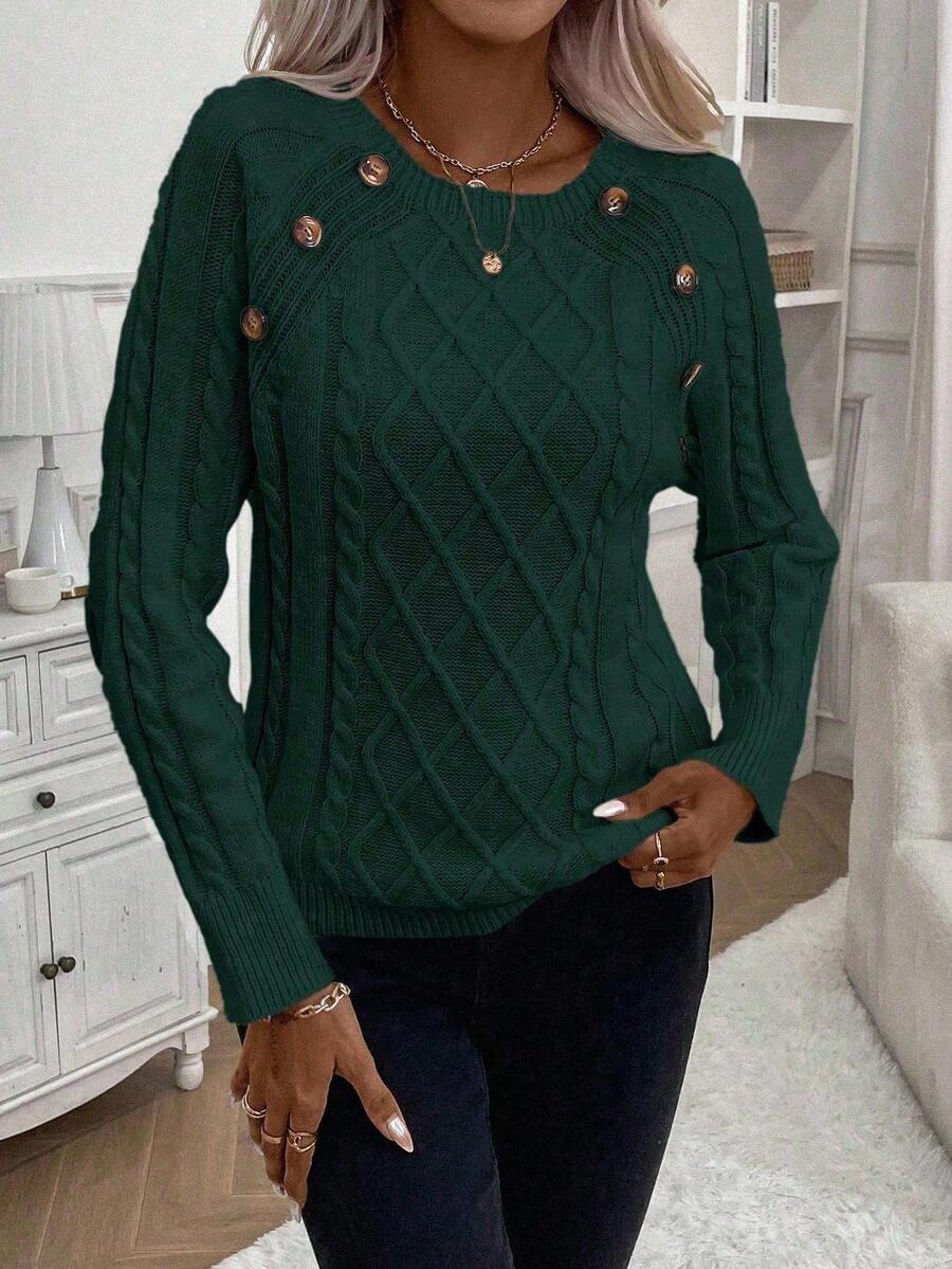 Victoria | Button-Detail Cable Knit Jumper
