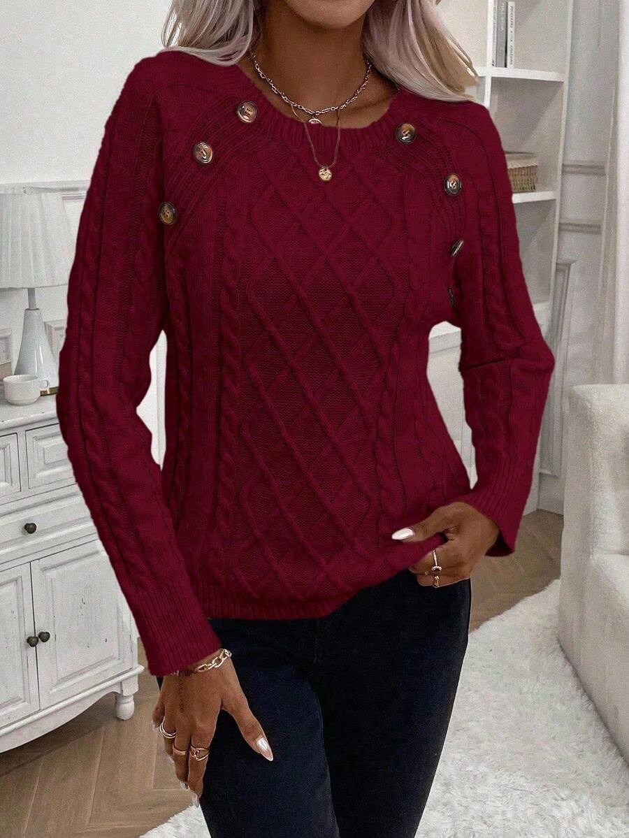 Victoria | Button-Detail Cable Knit Jumper