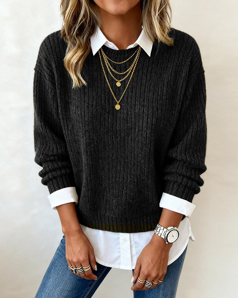 Chloe® | Sweater With Shirt Collar And Patchwork Design