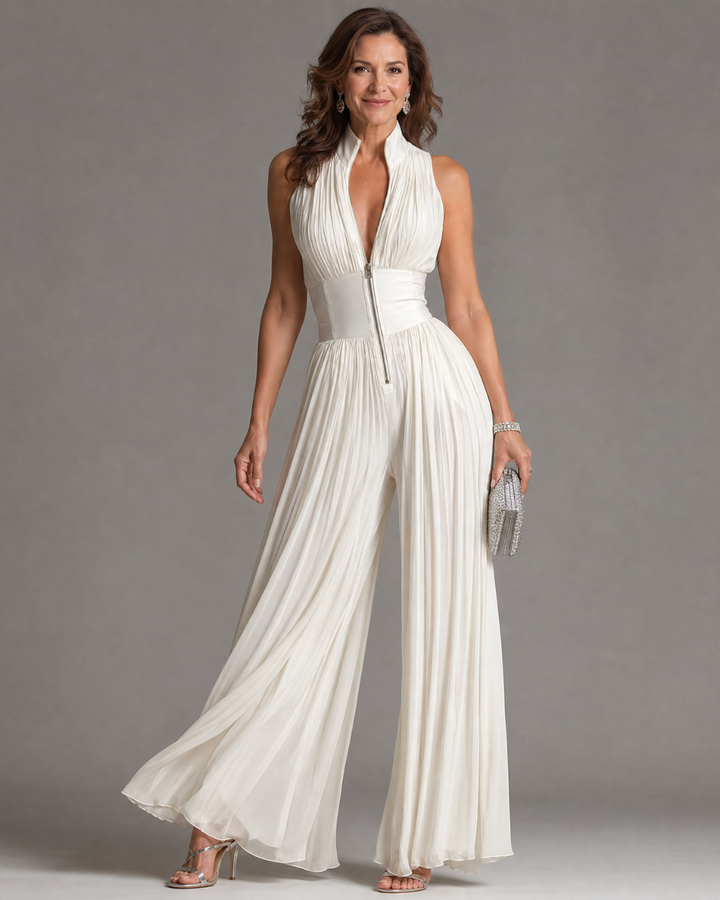 Savannah | Pleated Halter Wide-Leg Jumpsuit