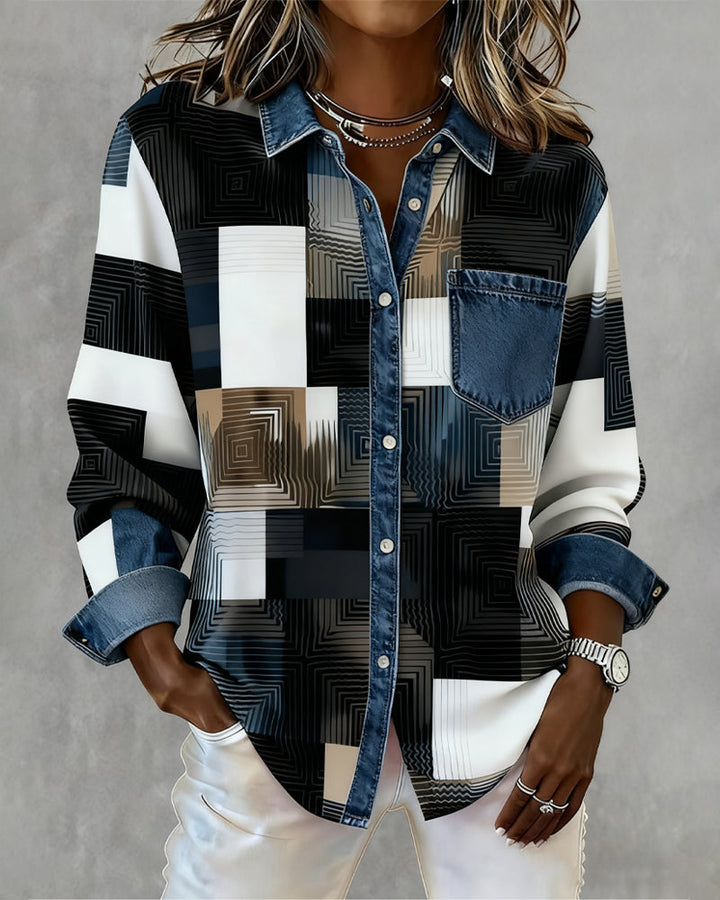 Luna® | Color Block Shirt Fashionable Collar