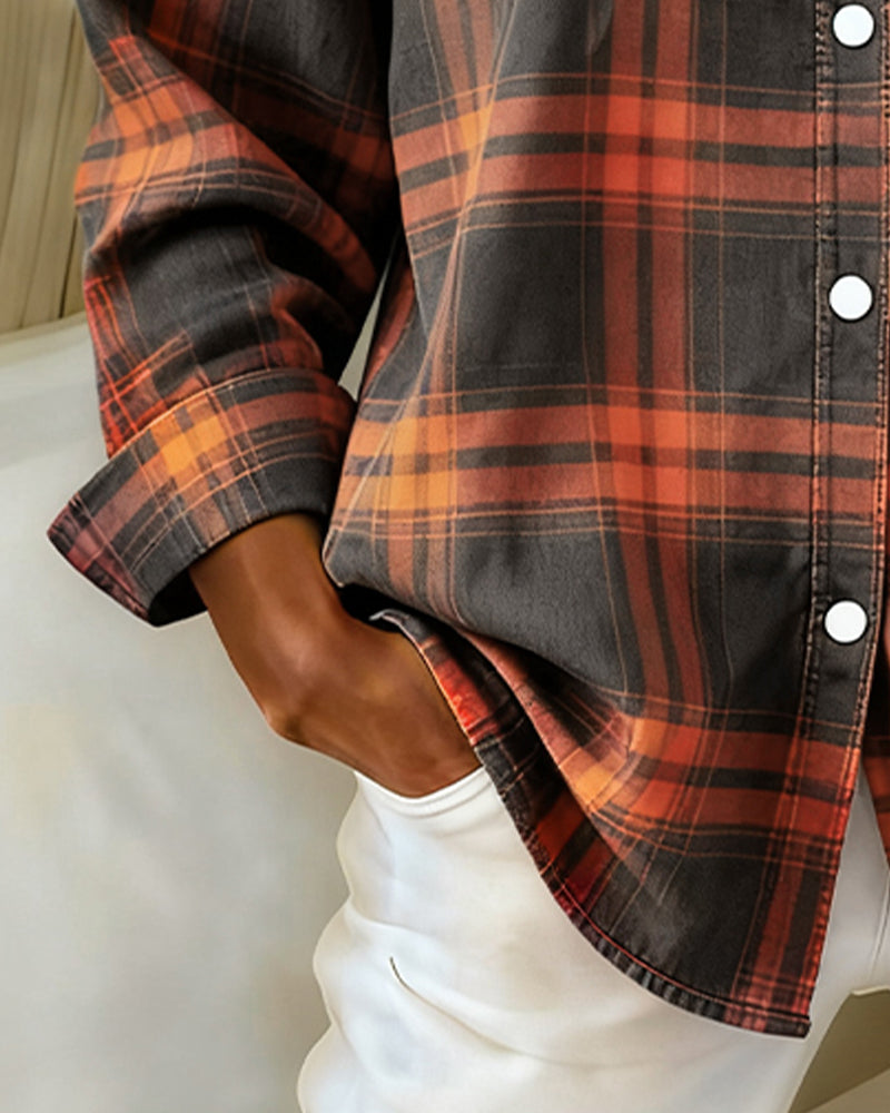 Victoria® | Shirt with Check Pattern and Notched Collar