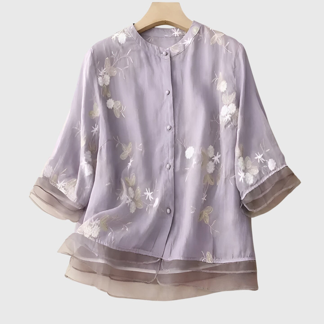 Victoria | Elegant Top with Embroidered Flowers