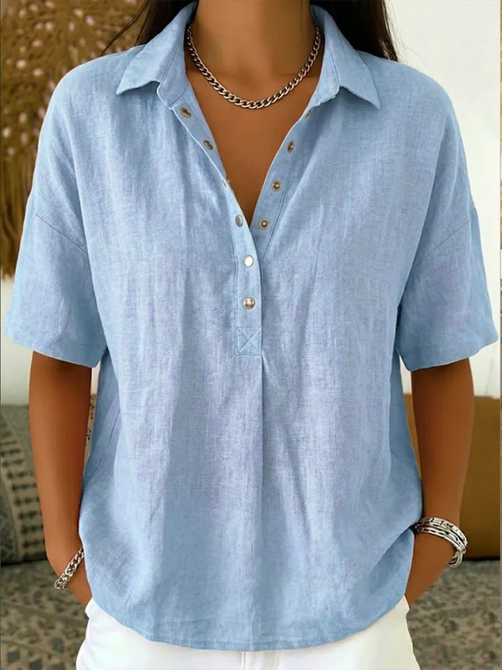 Hillary | Collared Button-Detail Blouse
