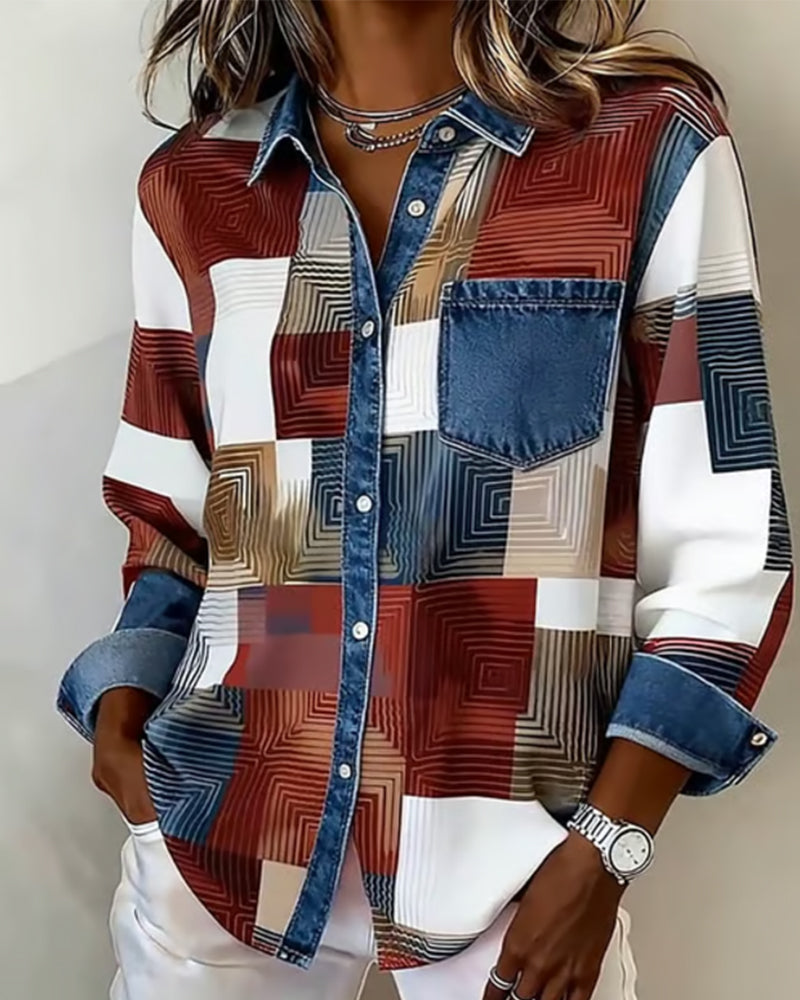 Luna® | Color Block Shirt Fashionable Collar