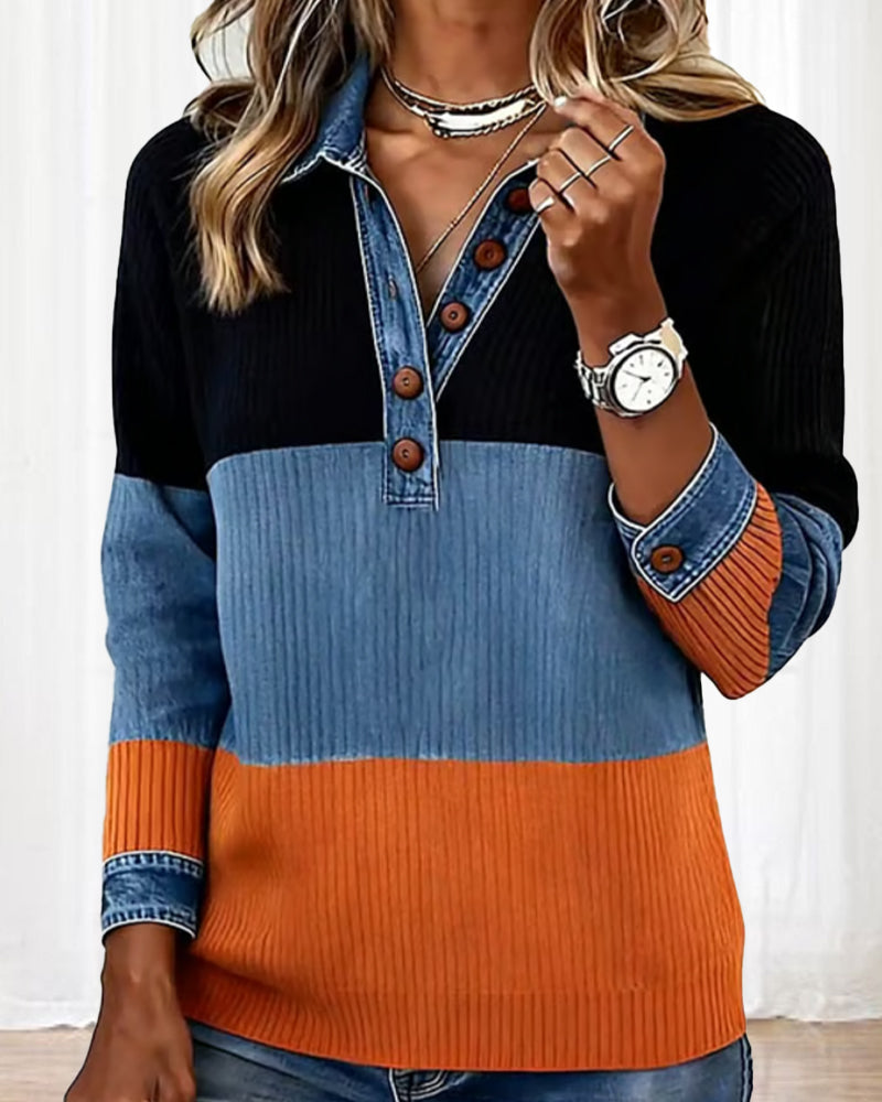 Sophie® | Fashionable Top with Lapel and Contrast Color