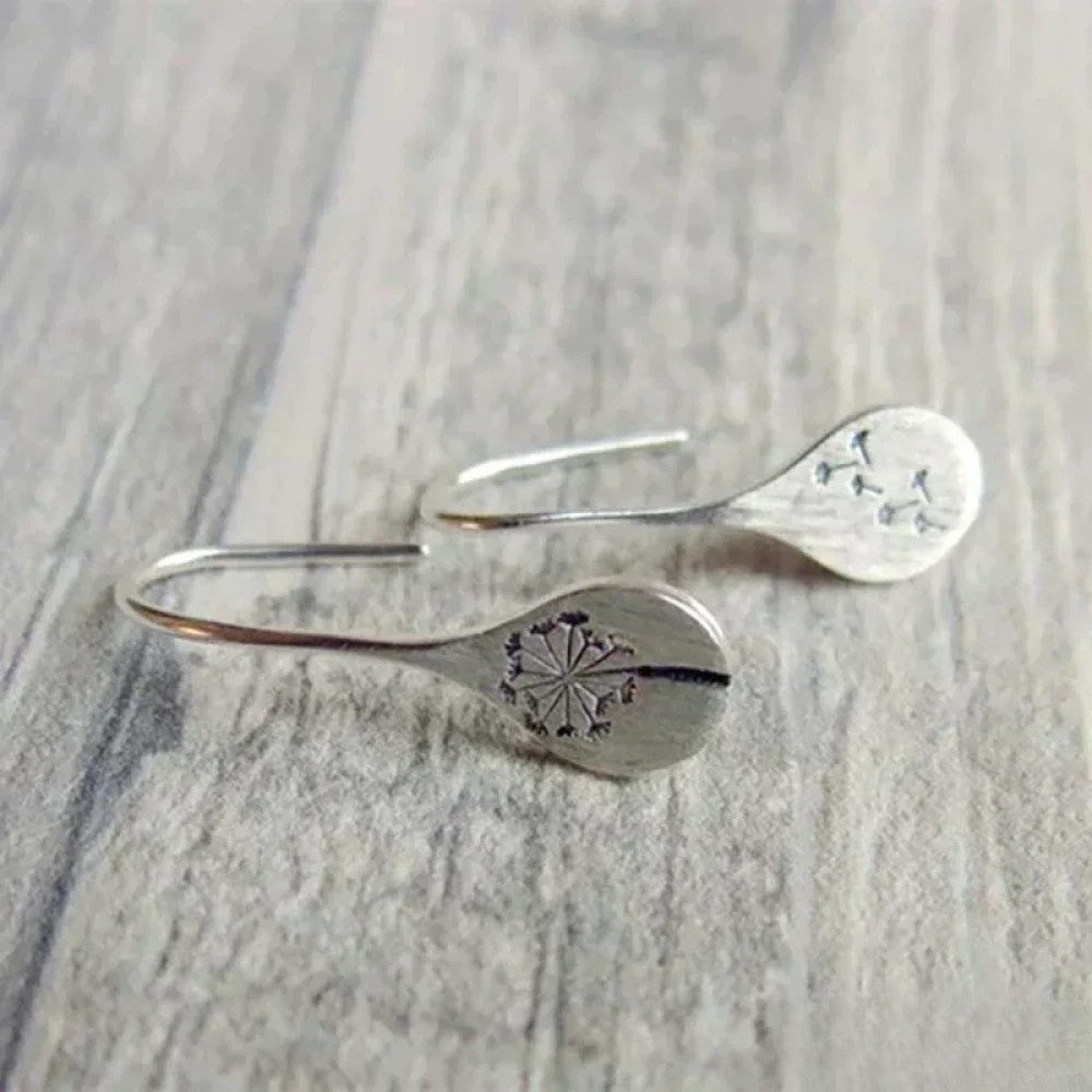 Victoria Elegant Silver Earrings in Dandelion Leaf Design |