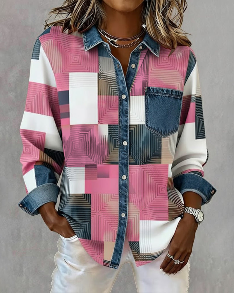 Luna® | Color Block Shirt Fashionable Collar