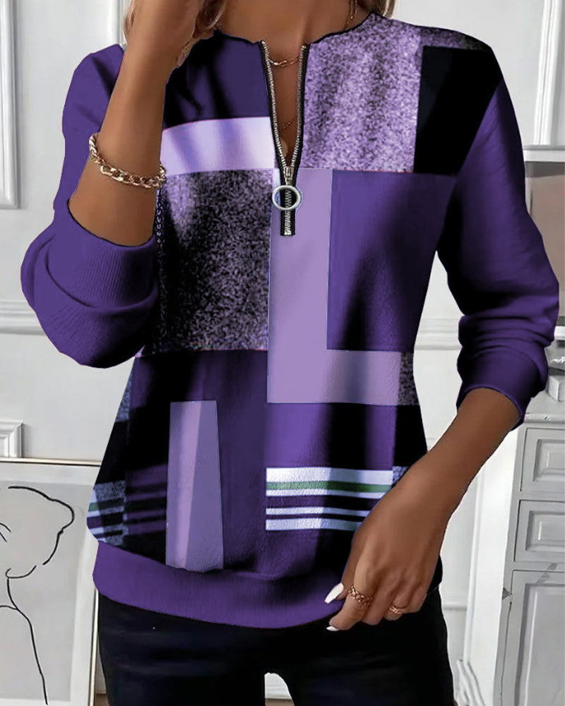 Maria® | Casual Sweatshirt with Half Zipper and Print
