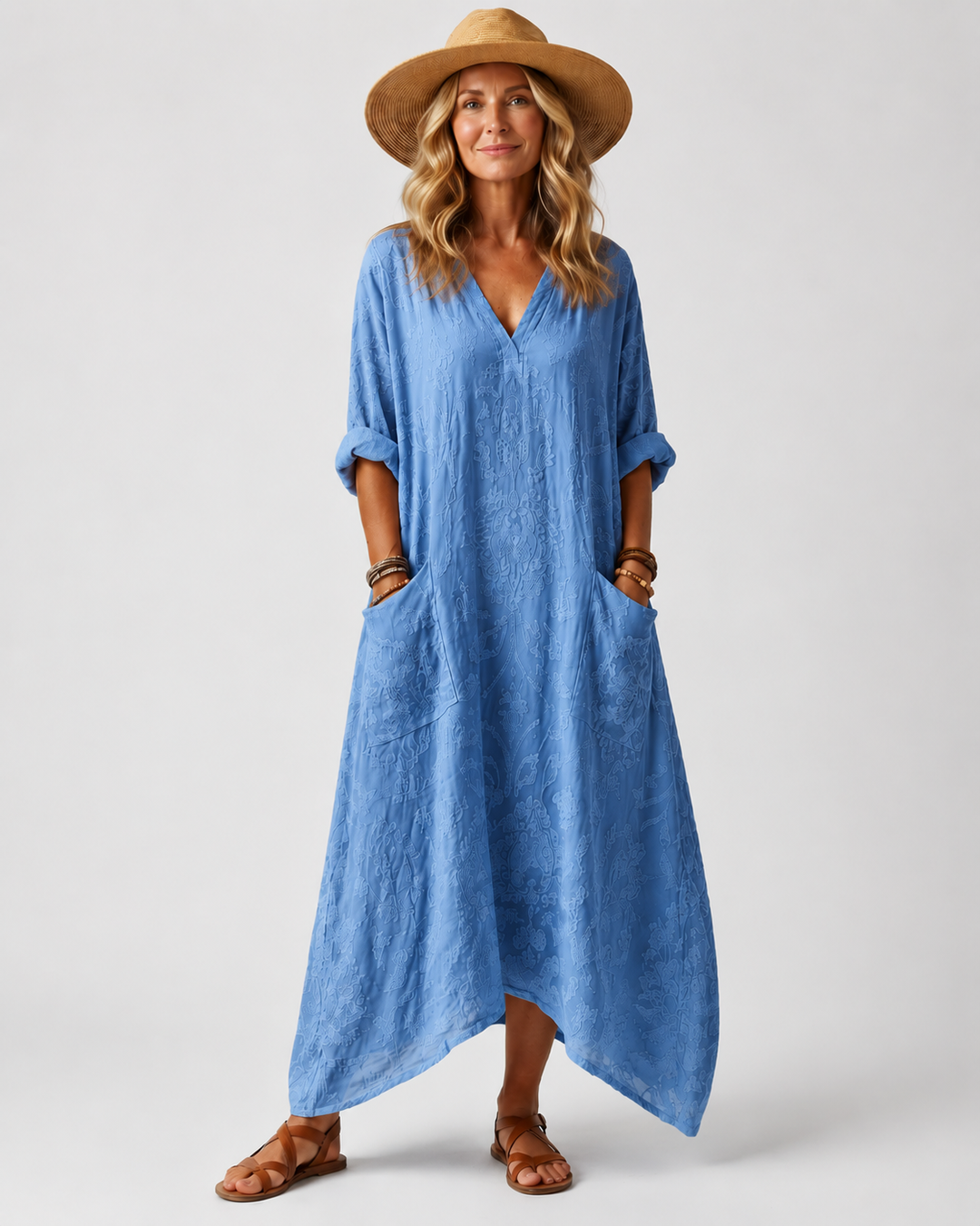 Remi | Notch Neck Printed Oversized Pocket Midi Dress
