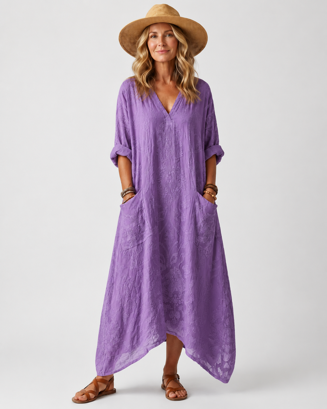 Remi | Notch Neck Printed Oversized Pocket Midi Dress