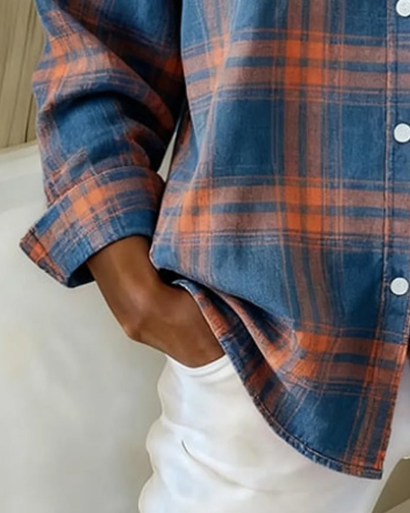 Victoria® | Shirt with Check Pattern and Notched Collar